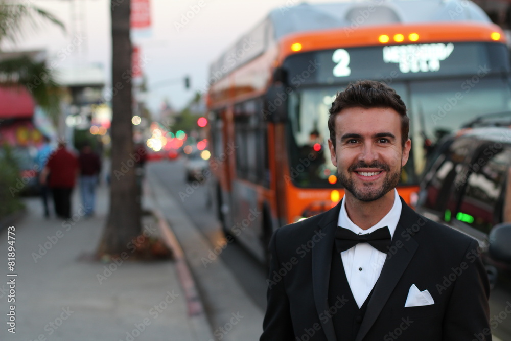Handsome man using the public transportation for going Handsome man using the public transportation for going