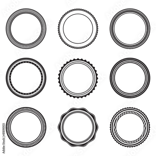 Set of black vintage circular frames with ornament.
