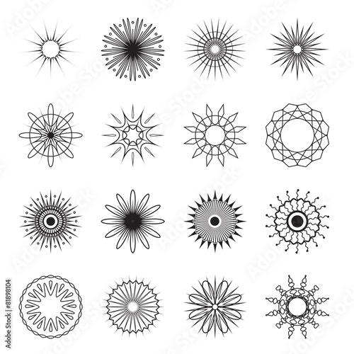 Vector vintage circular ornaments. Retro sunburst collection