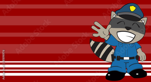 happy raccoon cop cartoon background in vector format