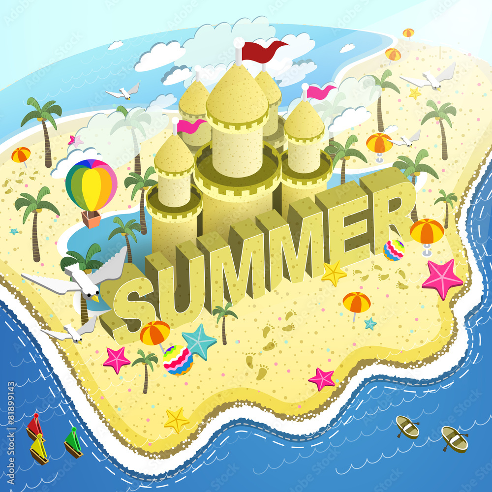 Naklejka premium summer beach flat 3d isometric infographic