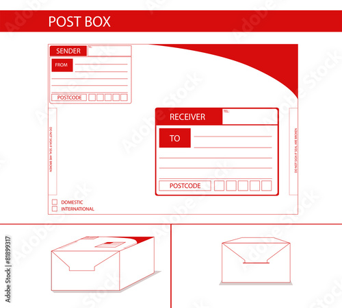 parcel box package label red postman postoffice concept