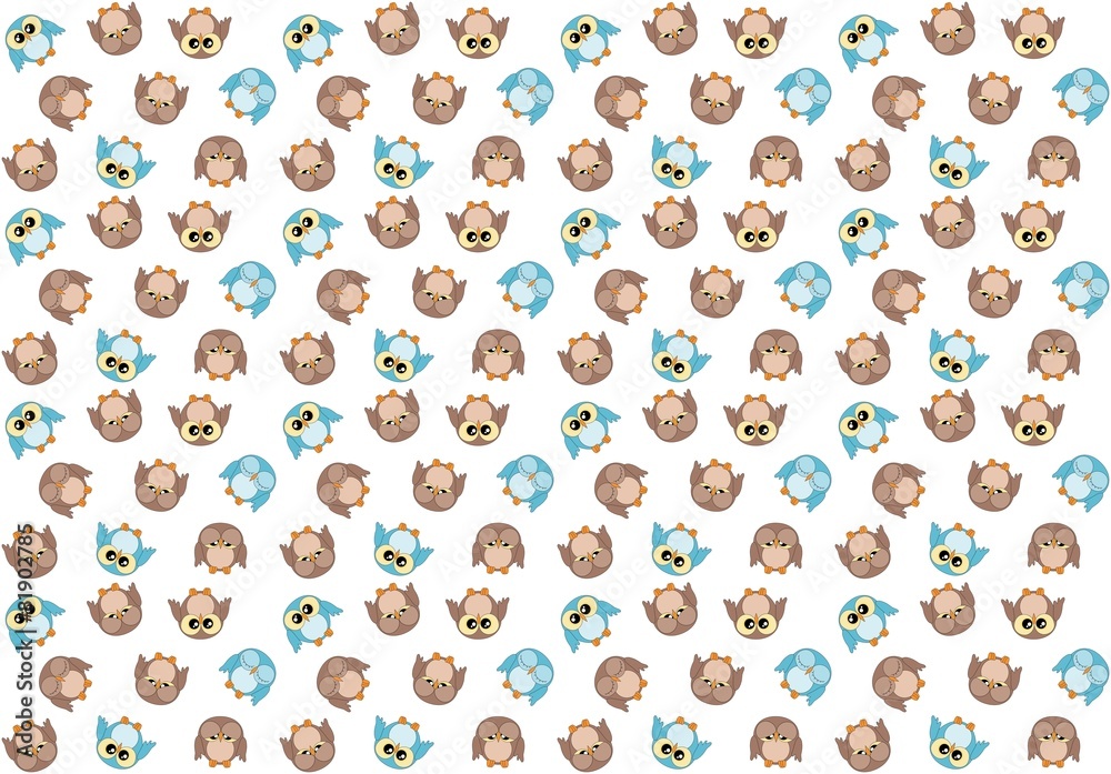 Seamless pattern with cute blue and brown owls on white Seamless pattern with cute blue and brown owls on white