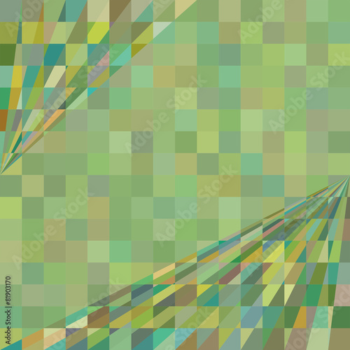 Green geometric background. Squares and perspective corner lines