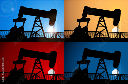 Sunrise and oil rig vector background