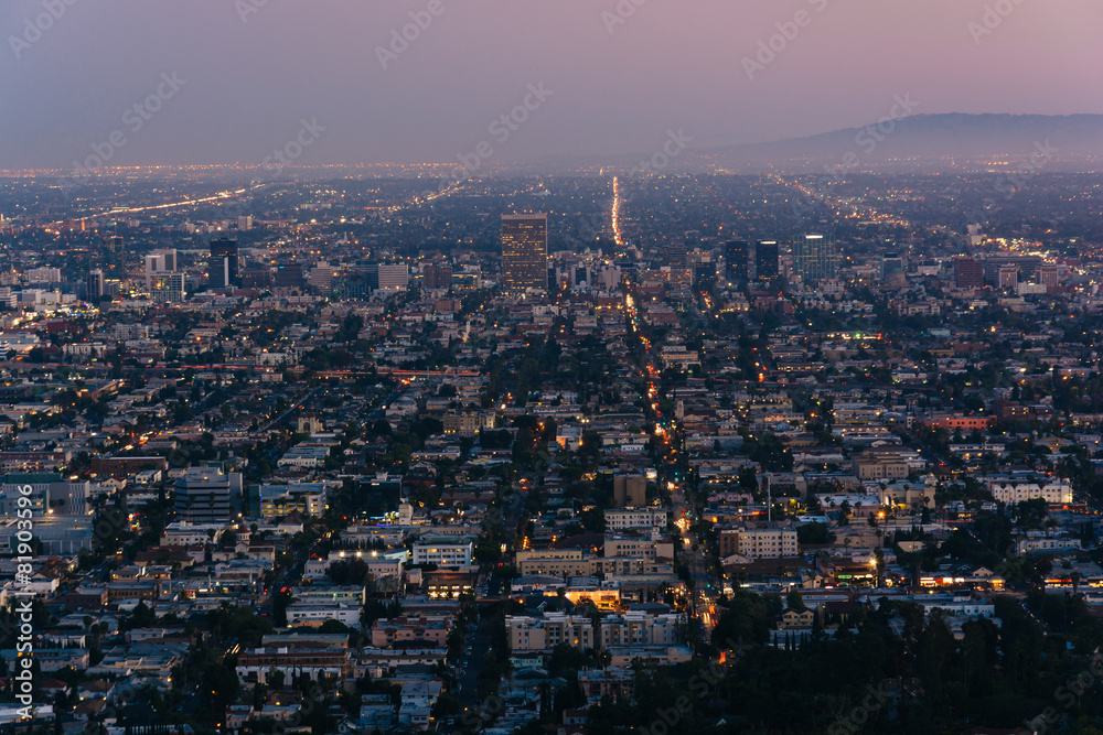 View of Los Angeles at night, from Griffith Observatory, in Grif