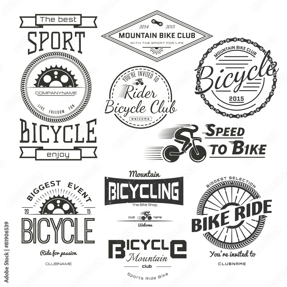 Bicycle badges logos and labels for any use.