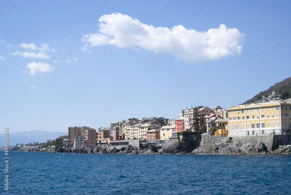 Panorama of Nervi from the sea, Genoa-Italy