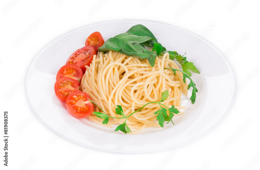 Spaghetti with tomato and basil.