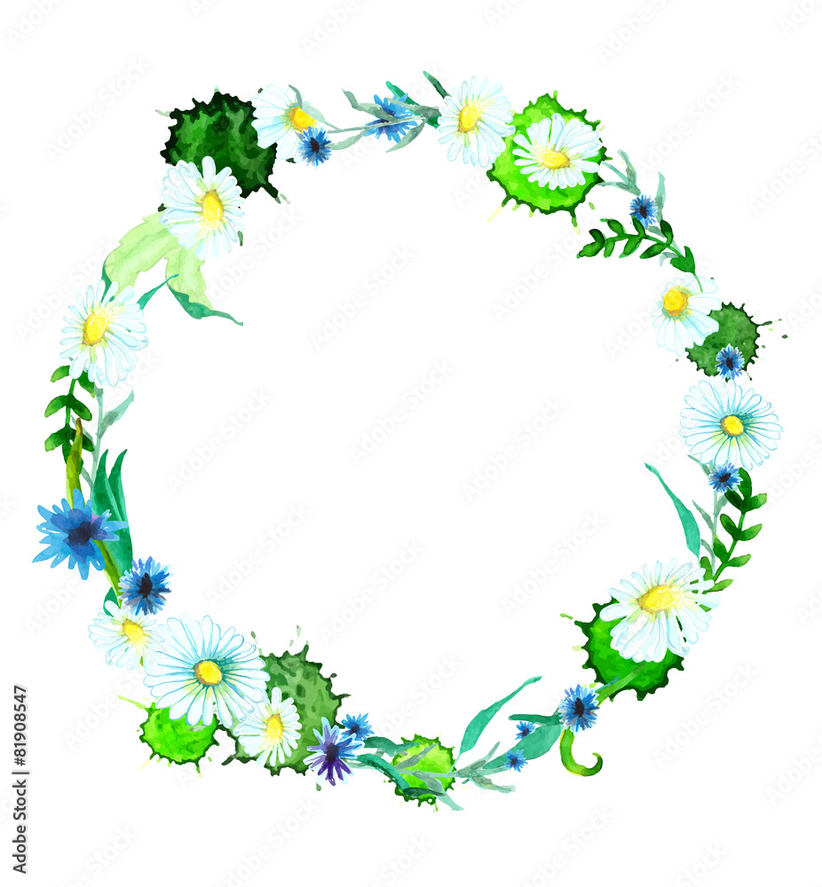 Watercolor flower wreath background Watercolor flower wreath background