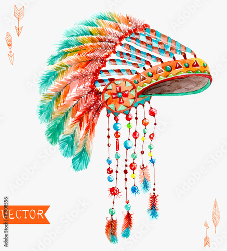 Tribal indian hat, watercolor background