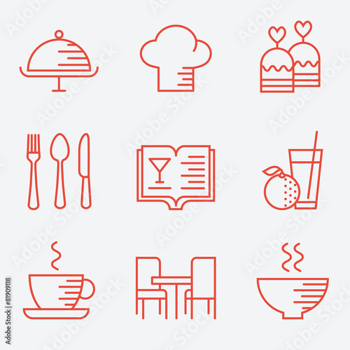 Restaurant icons, thin line style, flat design