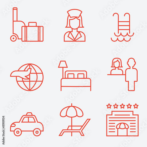 Hotel icons, thin line style, flat design