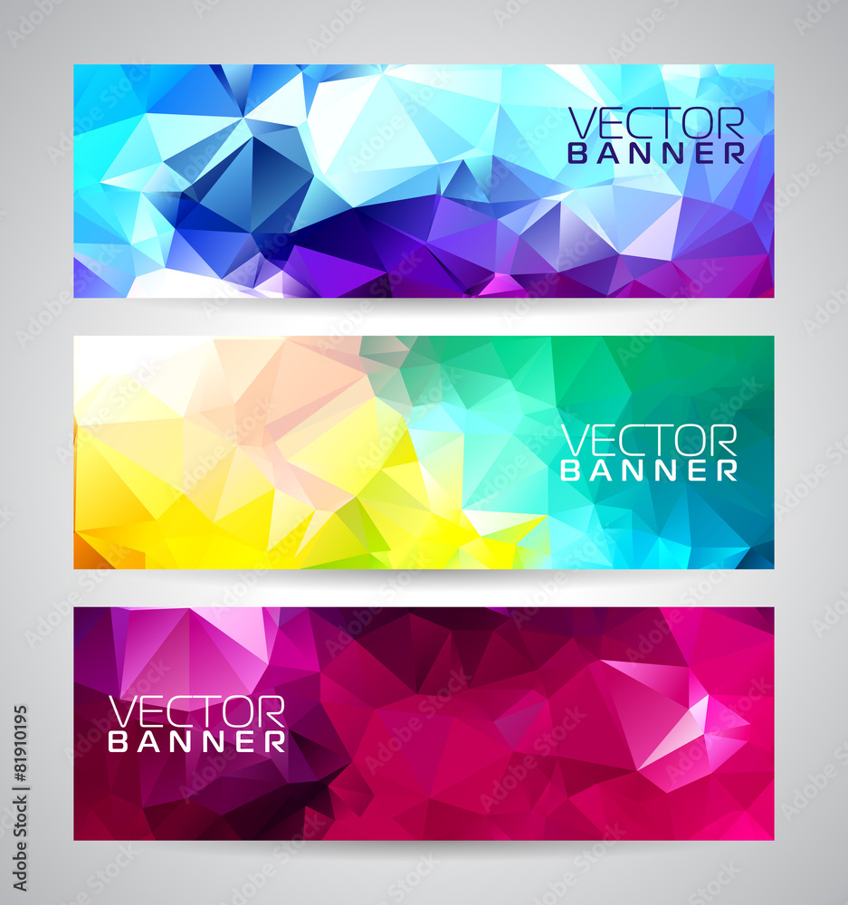 Vector geometric triangles banner background set.