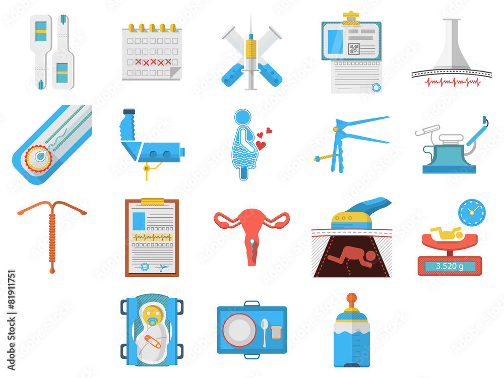 Flat design icons vector collection of gynecology