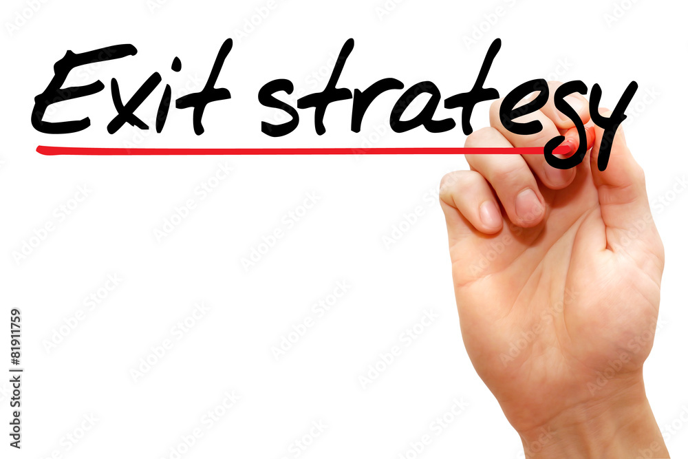 Hand writing exit strategy with marker, business concept Hand writing exit strategy with marker, business concept