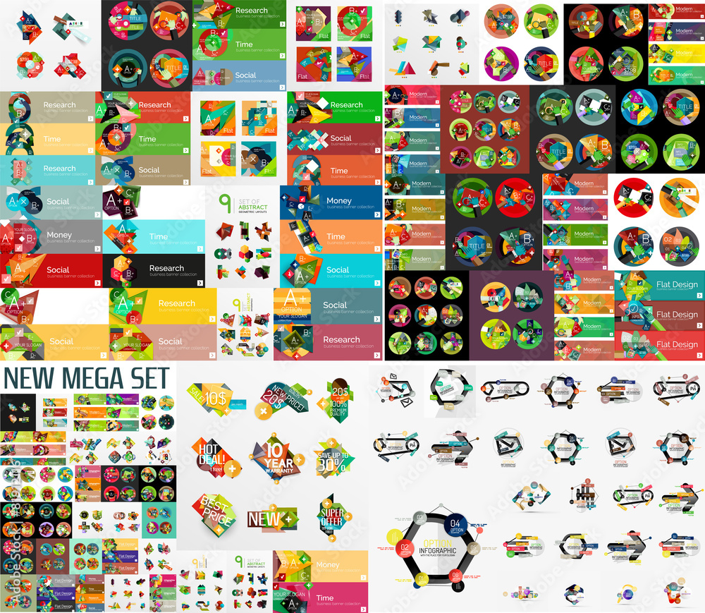 Fototapeta premium Super mega set of abstract geometric paper graphic layouts