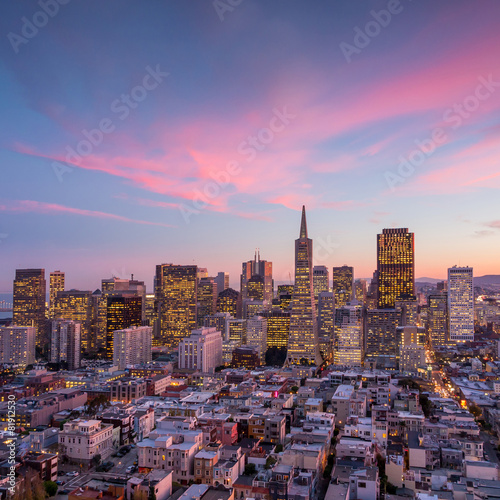 Canvas Print downtown San Francisco at sunset.