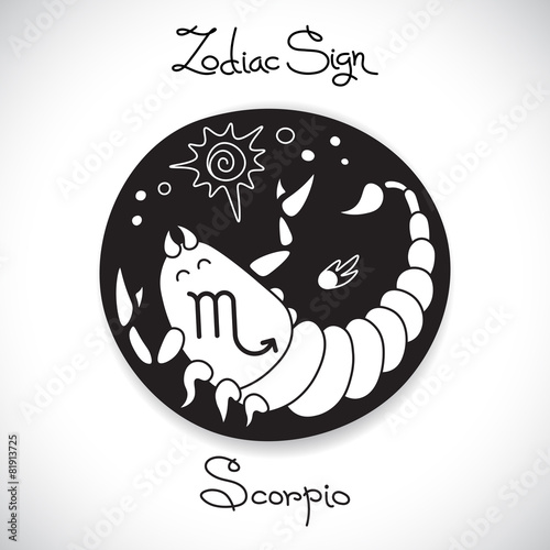 Scorpio zodiac sign of horoscope circle emblem in cartoon style