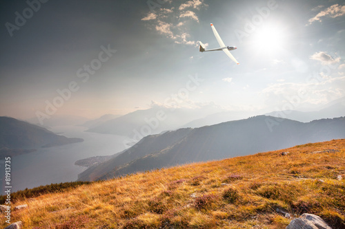 in flight with glider on lake Como (IT)