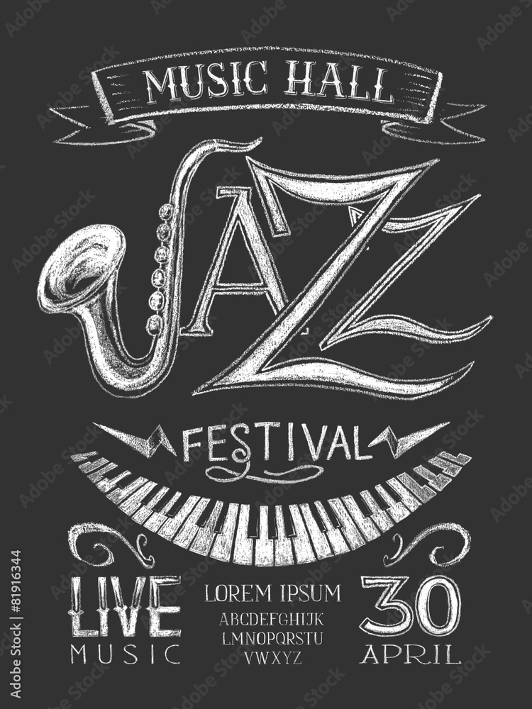 Obraz premium Poster Jazz Festival on the blackboard