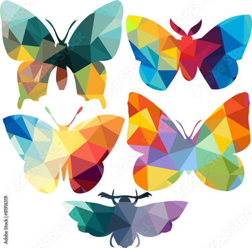 Triangle polygonal silhouettes of butterfly