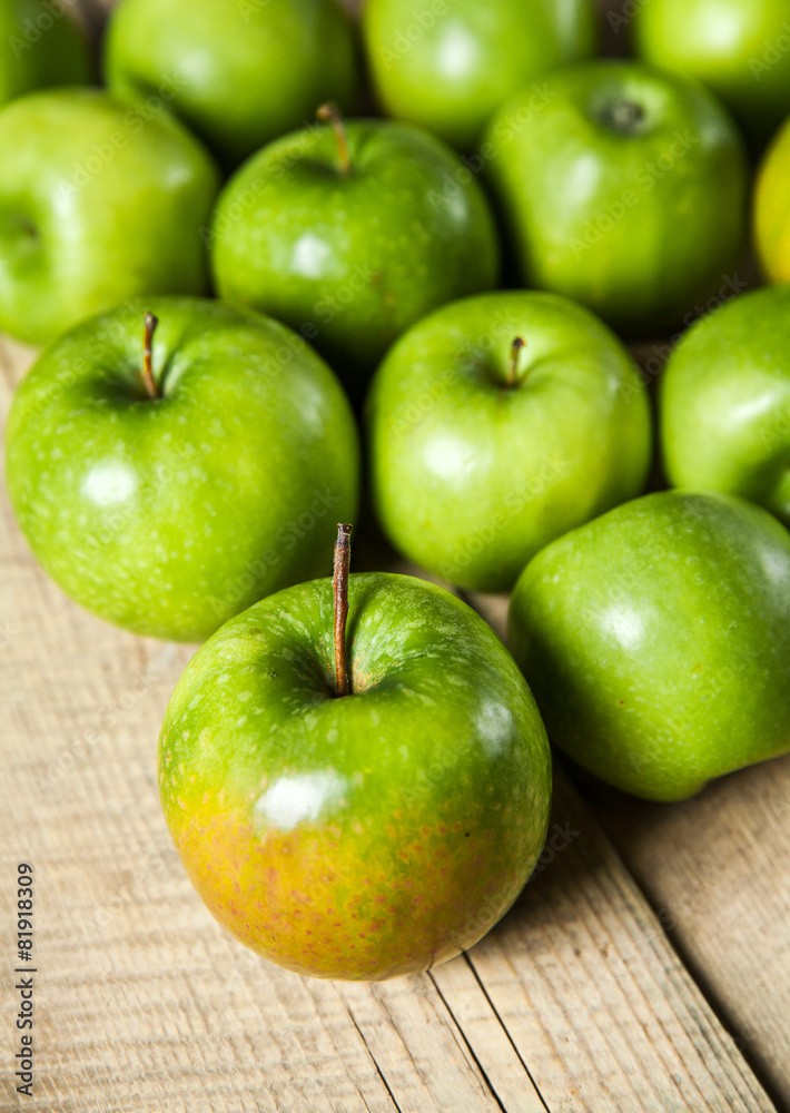 fruit. Ripe green apples on wooden background fruit. Ripe green apples on wooden background