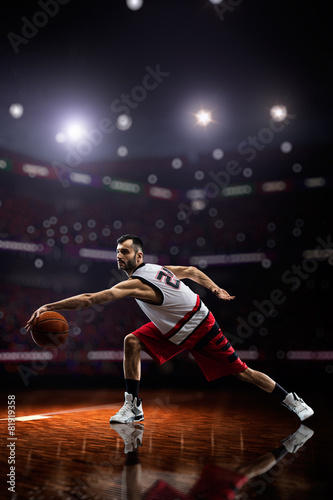 red Basketball player in action