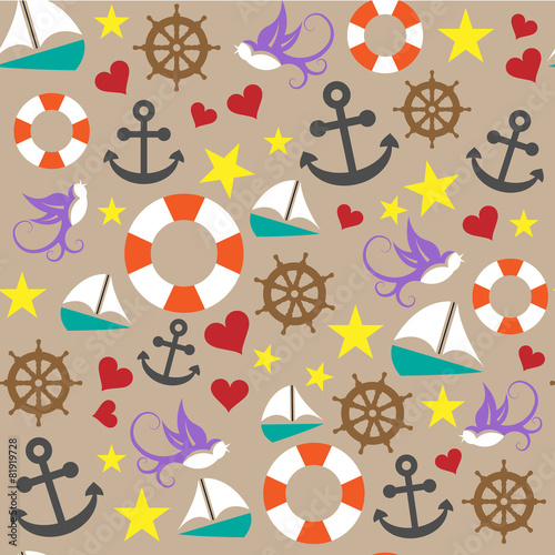seamless background with marine symbols