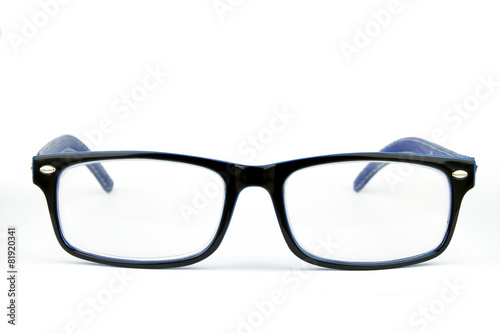 blue fashion glasses on white background