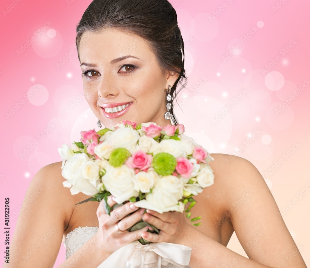 Bride. Young attractive bride with the bouquet of white roses Bride. Young attractive bride with the bouquet of white roses