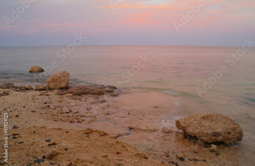 Beautiful seascape. Sea and rock at the sunset. Red sea, Egypt.