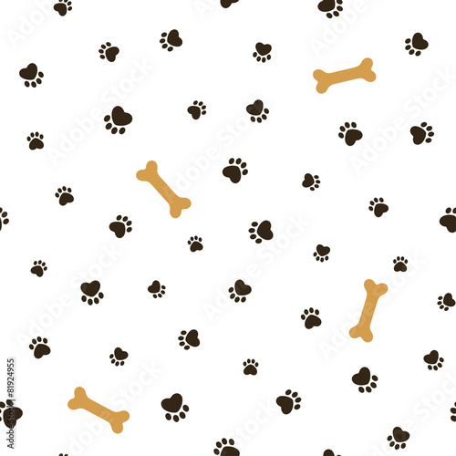 Dog theme seamless pattern with paw footprints and bones