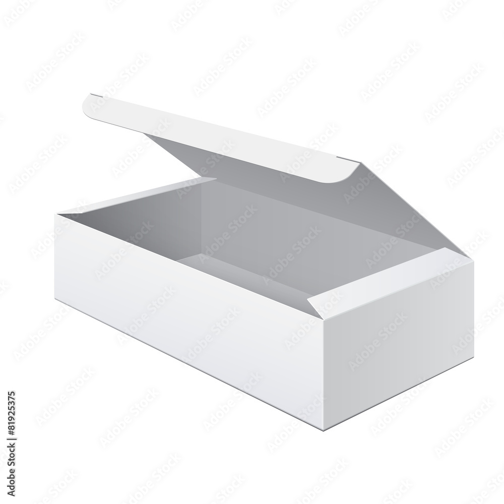 Naklejka premium Cool Realistic White Package Cardboard Box Opened