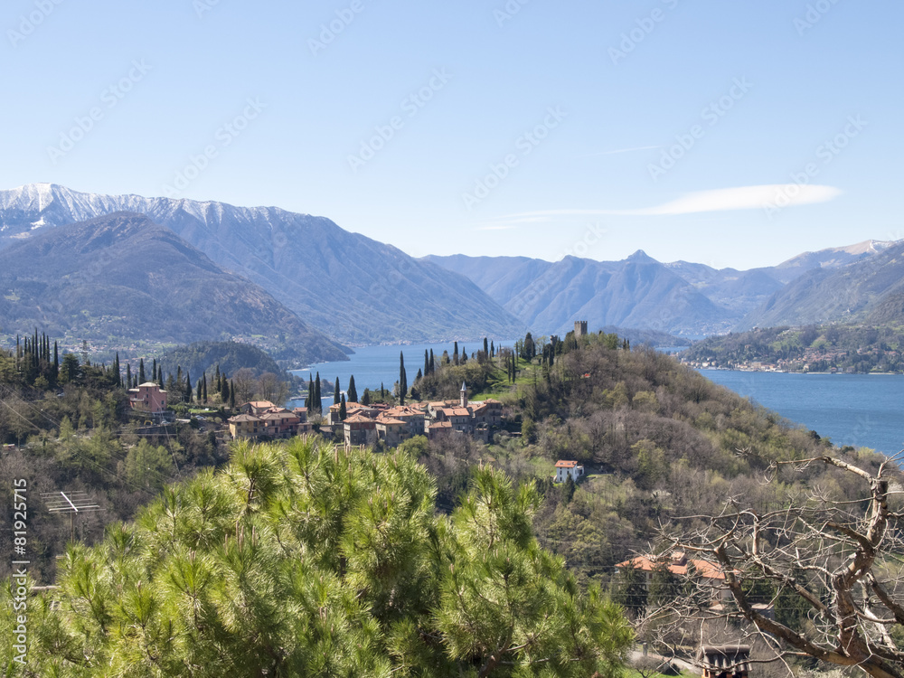 Panorama of Lake Como, view of Bellagio and Como branch