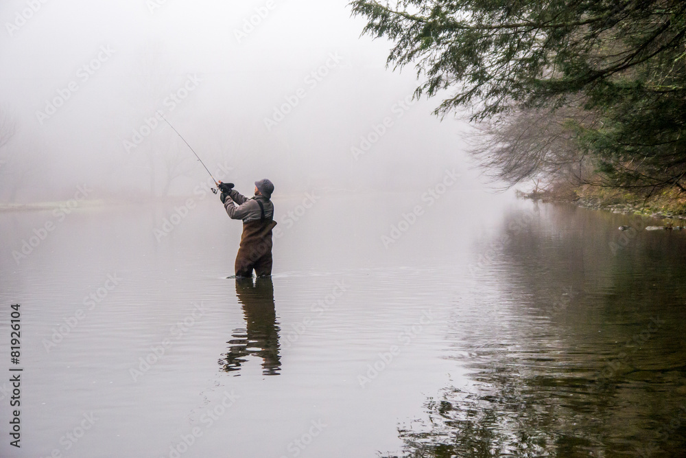 Man fishing in a river