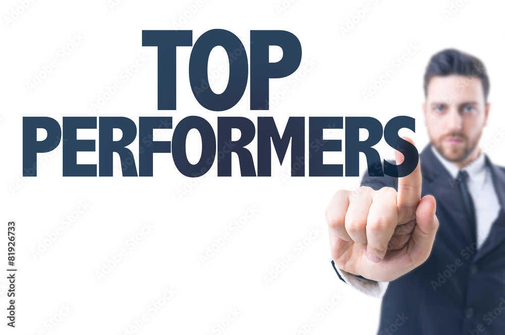 Business man pointing the text: Top Performers Business man pointing the text: Top Performers