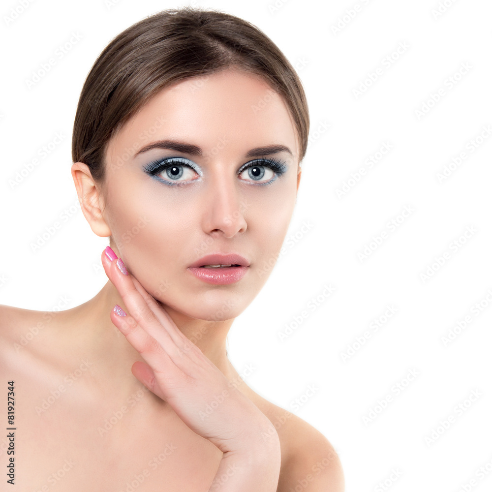 Beautiful Spa Woman Touching her Face. Perfect Fresh Skin closeu