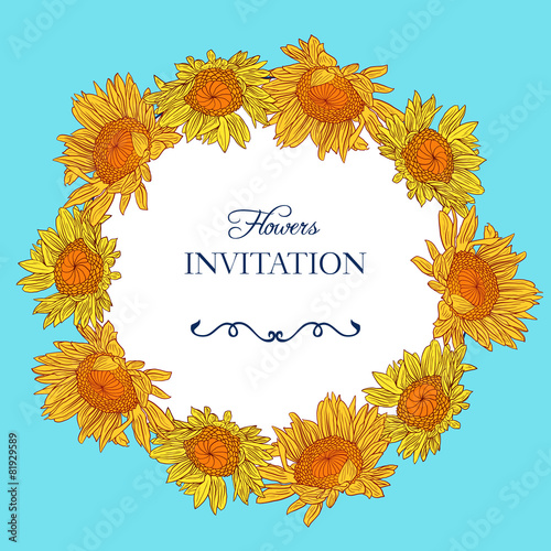 Fototapeta Naklejka Na Ścianę i Meble -  vintage floral frame with sunflowers