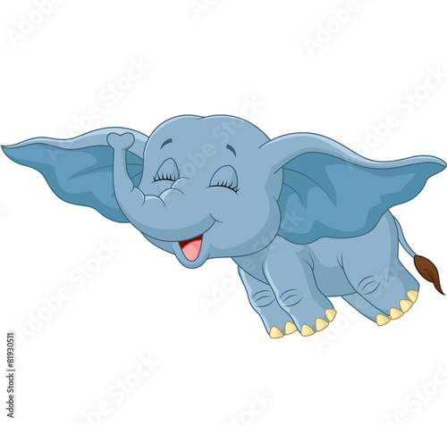 Cartoon elephant flying with his ear