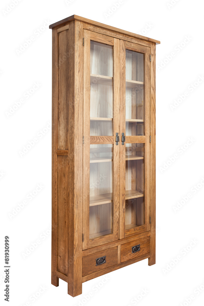 Wooden bookcase isolated on white background