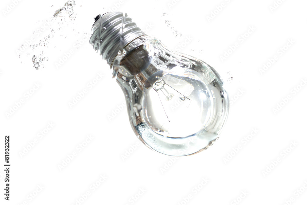 Light Bulb drop into Water on White background Light Bulb drop into Water on White background