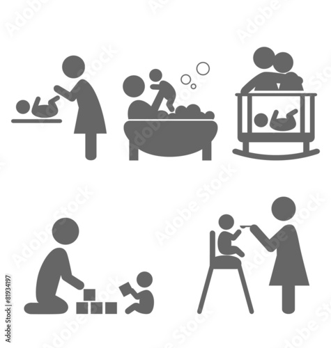 Family and baby flat icons isolated on white background