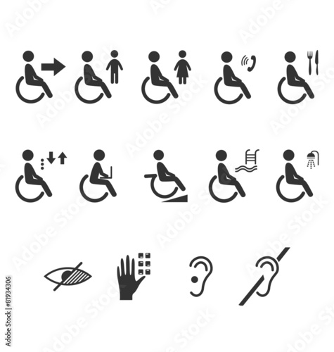 Disability people information flat icons pictograms isolated on