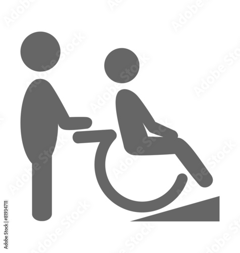 Disability man with helpmate pictogram flat icon isolated on whi