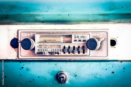 old radio in vintage car