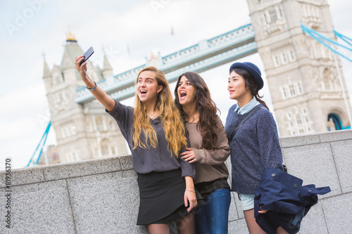 Photography Multiracial group of girls taking a selfie in London