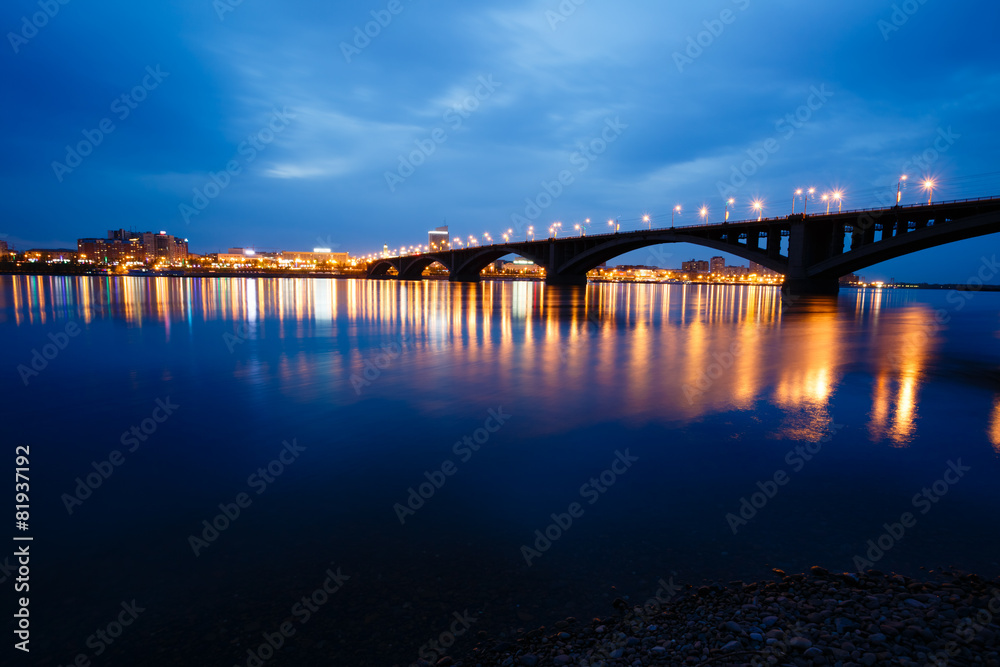 Decline, river Yenisei,  bridge  of the city Krasniyarsk