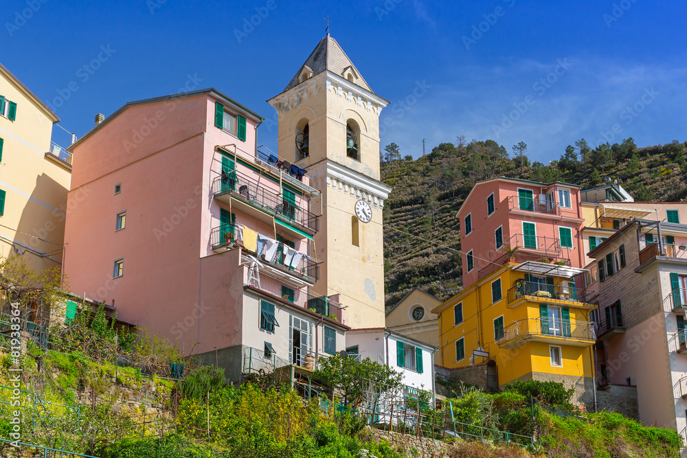 Village architecture of Manarola on Ligurian Sea coast, Italy