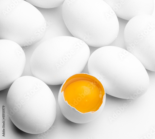 white eggs with red yolk